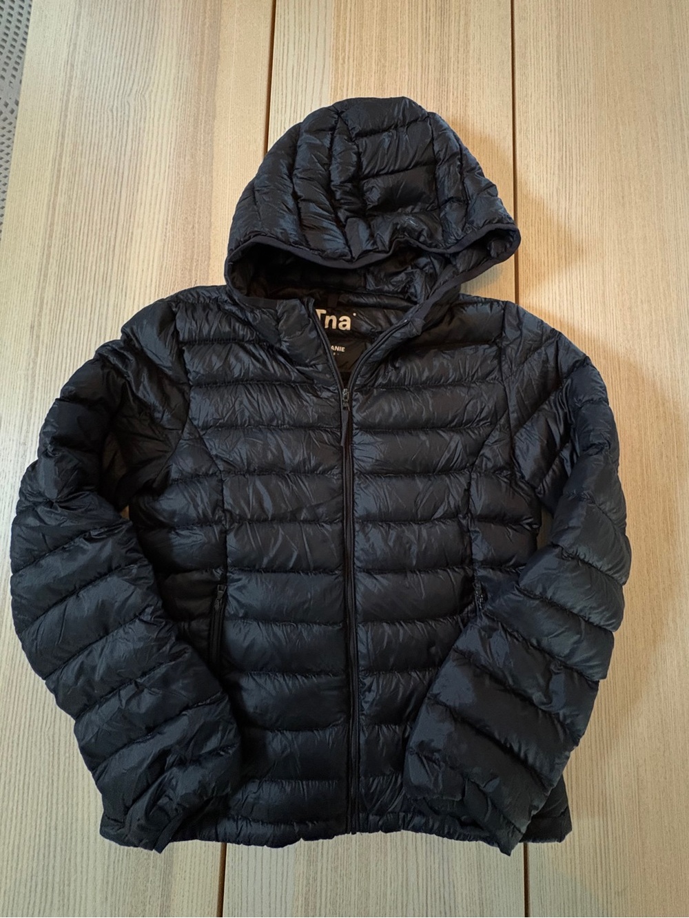 TNA Botanie Black Hooded Packable Puffer Jacket